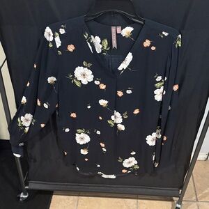 Brina & Em Black Floral V-Neck Blouse